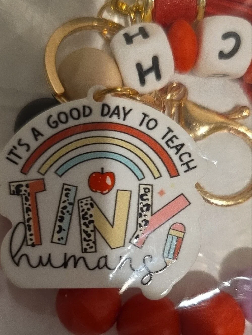 Teacher Beaded Keychain with Rainbow Charm - Picture 4 of 4